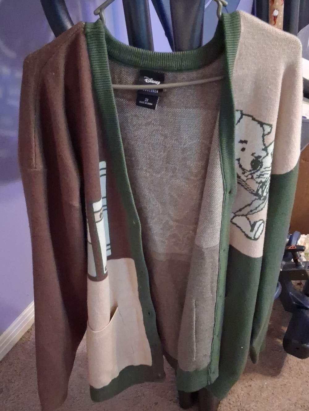 Disney Men’s Green, Brown and Cream Character Cardigan Sweater